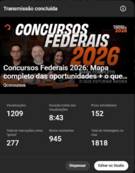 Transmissão concluída: Concursos Federais 2026